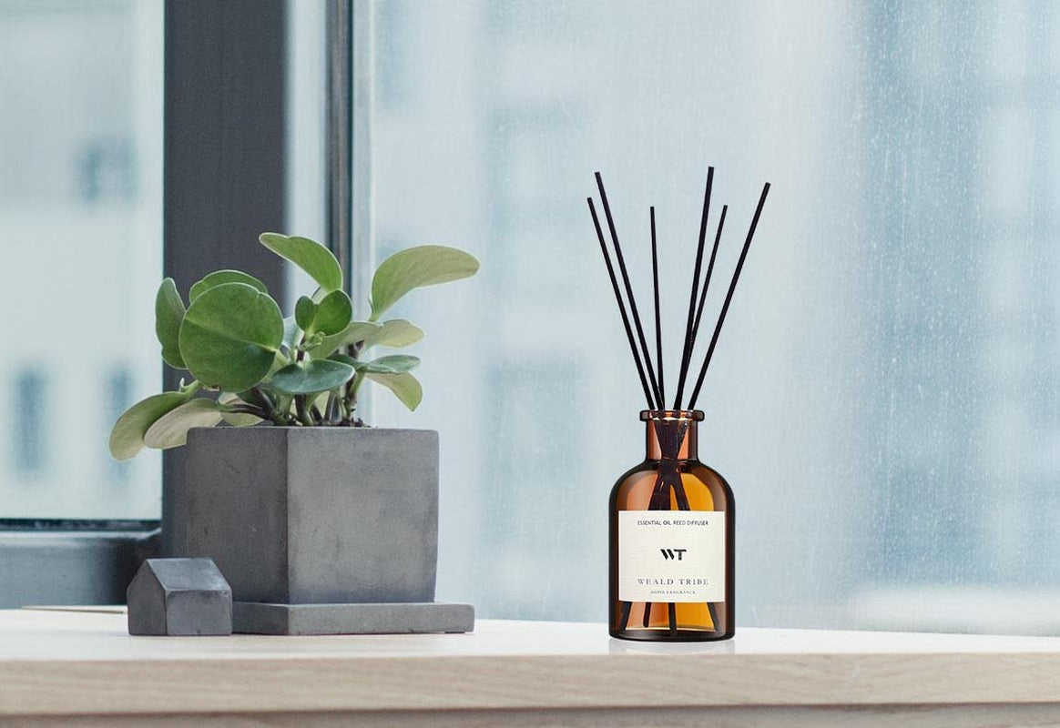 Reed Diffuser Set for Bathroom Air Fresheners, Oil Diffuser Sticks with Flower | Balsam Fir Scent 4.0 Fl Oz Home Fragrance with Sticks Defusers | House Bedroom Office Shelf Decor