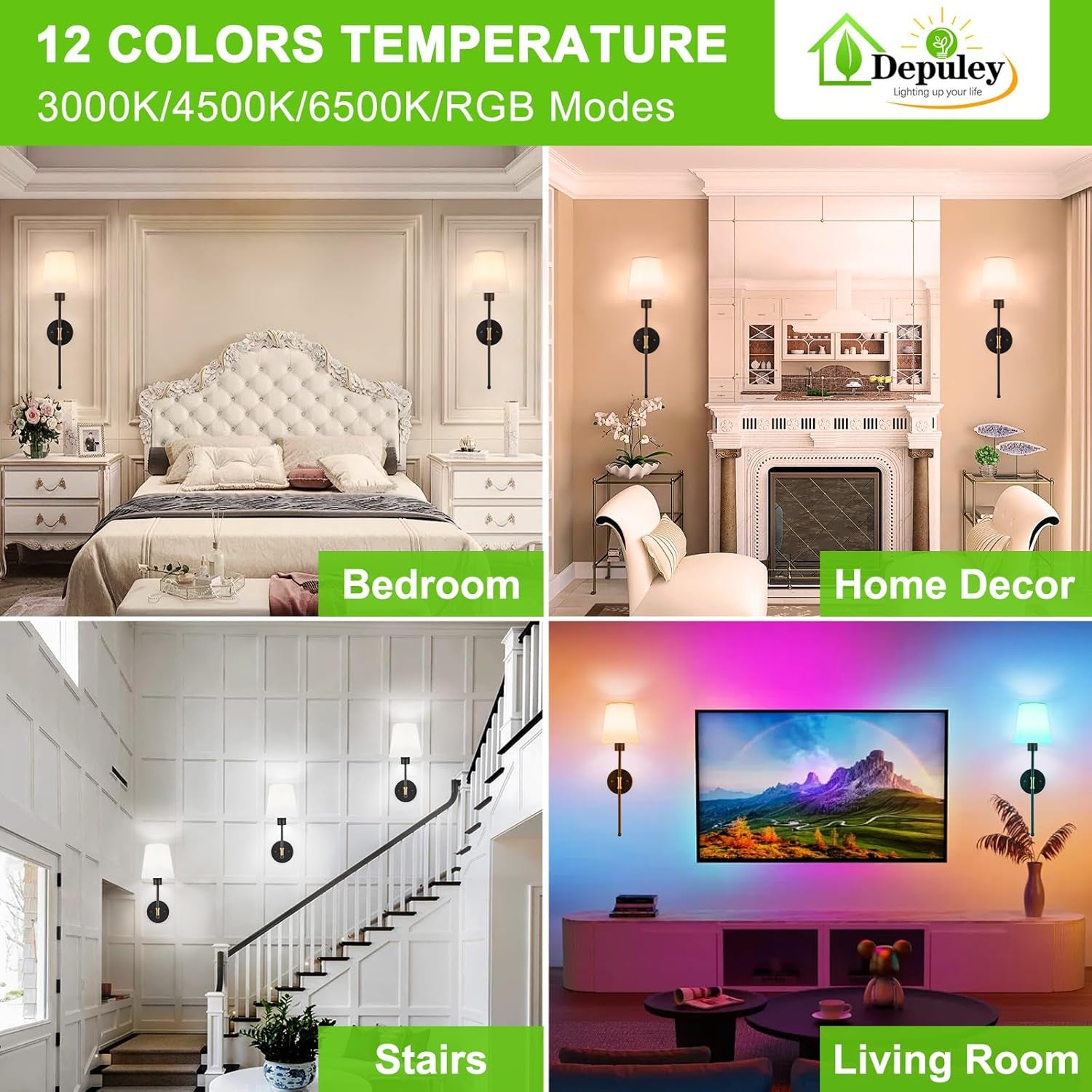 Battery Operated Wall Sconce: Set of 2 Wireless Wall Lights with Remote for Bedroom - Rechargeable 15 Colors Black and Gold Wall Lamp for Living Room Hallway