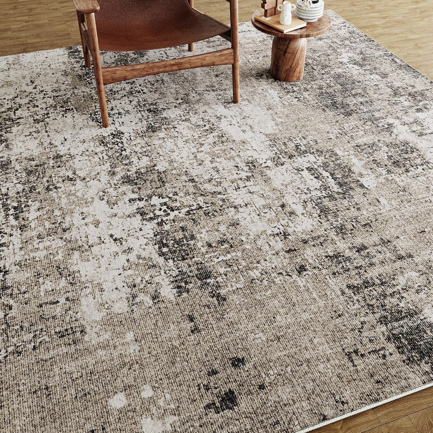 Washable Brown Area Rug 2X3 Modern Abstract Small Entryway Door Mat Neutral Soft Bathroom Carpet Low Pile Non Slip Indoor Throw Rug for Kitchen Bedroom Office Laundry Living Room