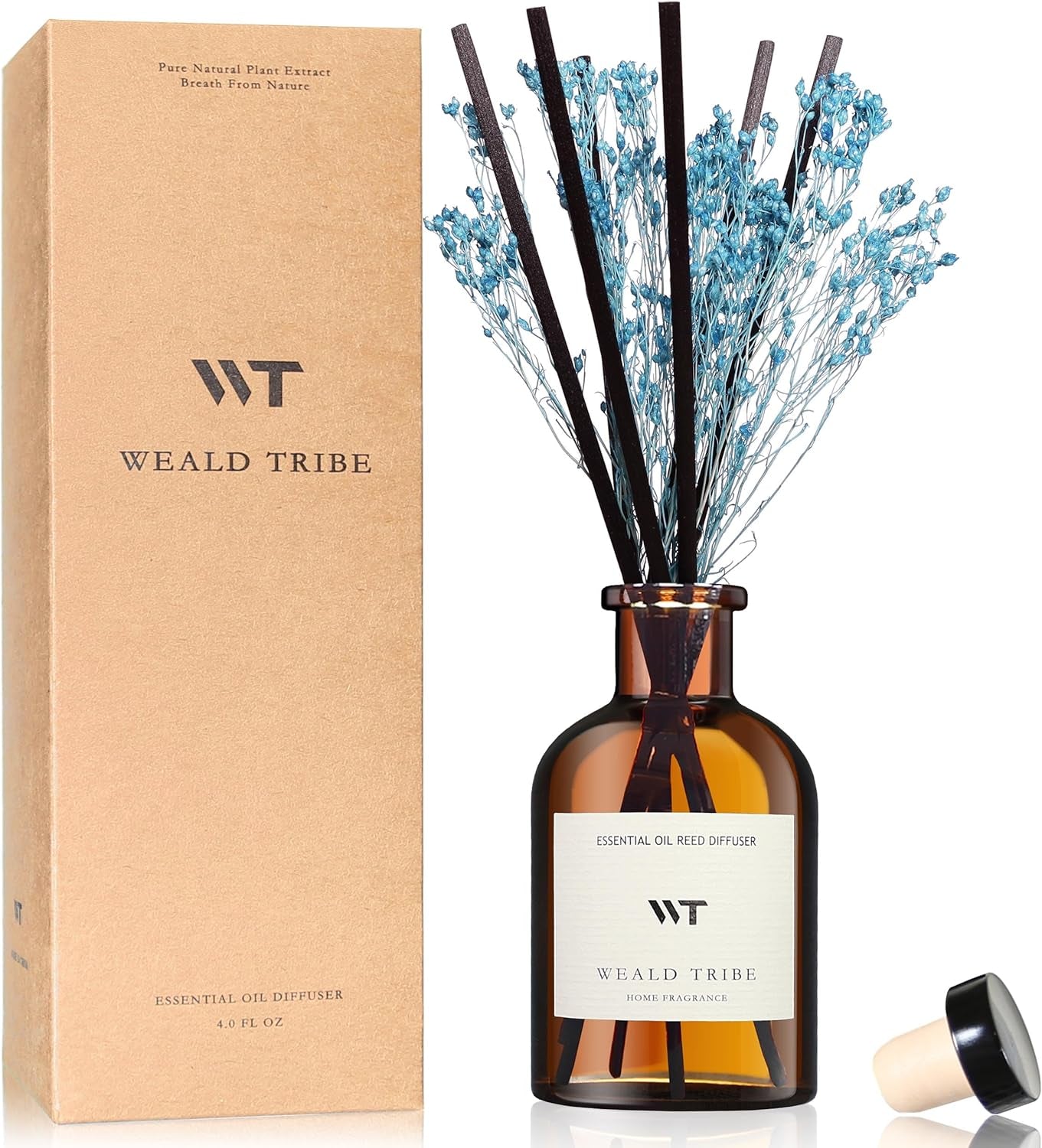 Reed Diffuser Set for Bathroom Air Fresheners, Oil Diffuser Sticks with Flower | Balsam Fir Scent 4.0 Fl Oz Home Fragrance with Sticks Defusers | House Bedroom Office Shelf Decor