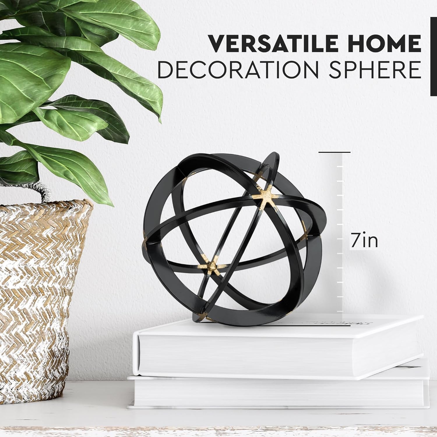 Decorative Sphere for Home Decor - Black & Gold, Hand Painted, Modern Decorative Balls for Living Room, Bedroom, Kitchen, Bathroom, Office - Table Decorative Orbs for Centerpiece