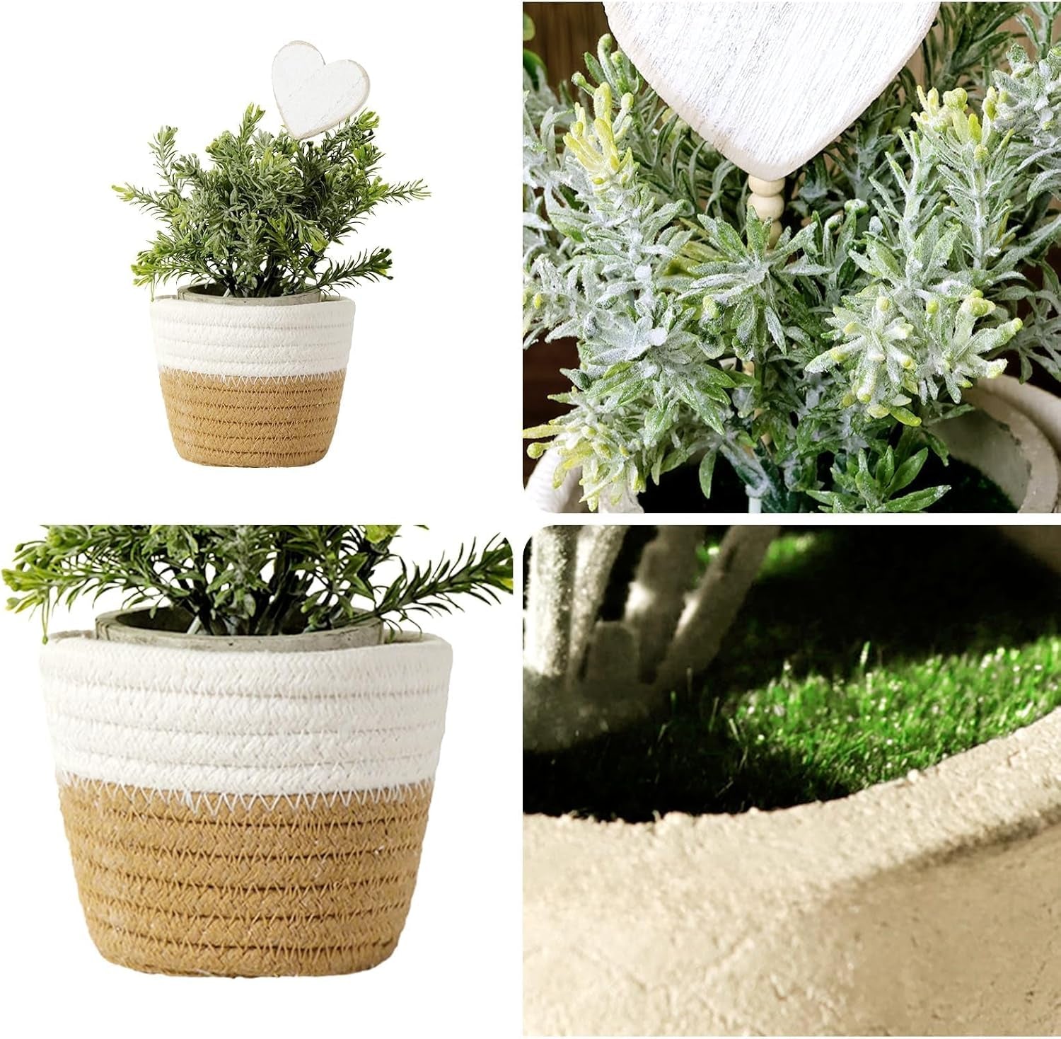 Small Fake Plants: 10 Inches Artificial Plants with Rustic Woven Cotton Planters, Indoor Farmhouse Decorations, Eucalyptus Plant for Home Bathroom Office Shelf Tabletop Desk Room Decor or Gift
