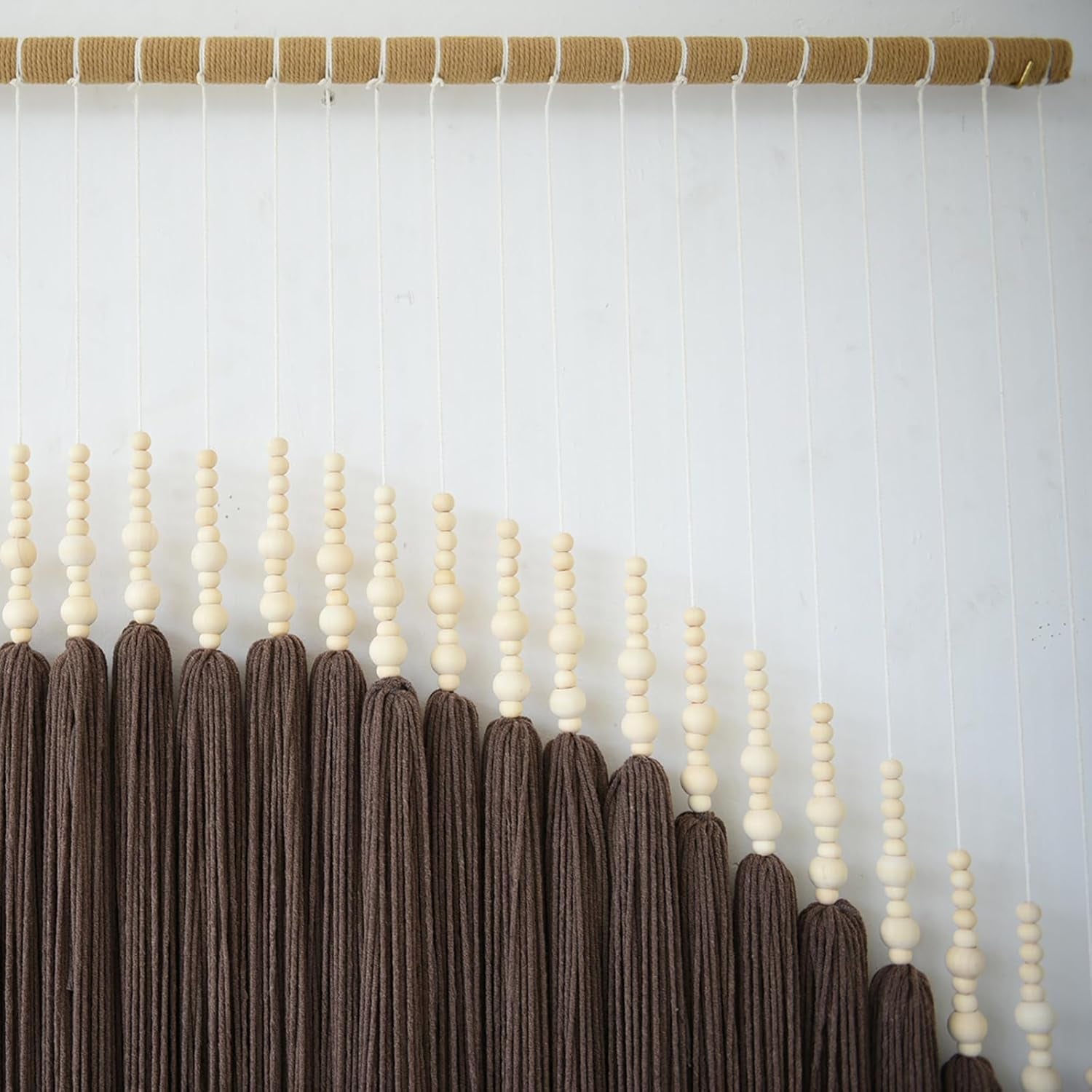 Macrame Wall Hanging Brown Yarn Beaded Backdrop Boho Wall Decor round Tassel Home Wall Aesthetic Living Rooms Bedrooms Offices Geometric Art Chic Home Decor 39" W X 55" L