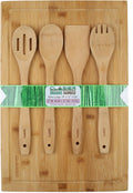 Bamboo Cutting Board Extra-Large 12" X 18" and Four Piece Utensils Set with Juice Tray Groove - Organic Perfect Solid Wood Eco and Knife -Friendly- Best Kitchen Chef Bread-Chopping Board: by
