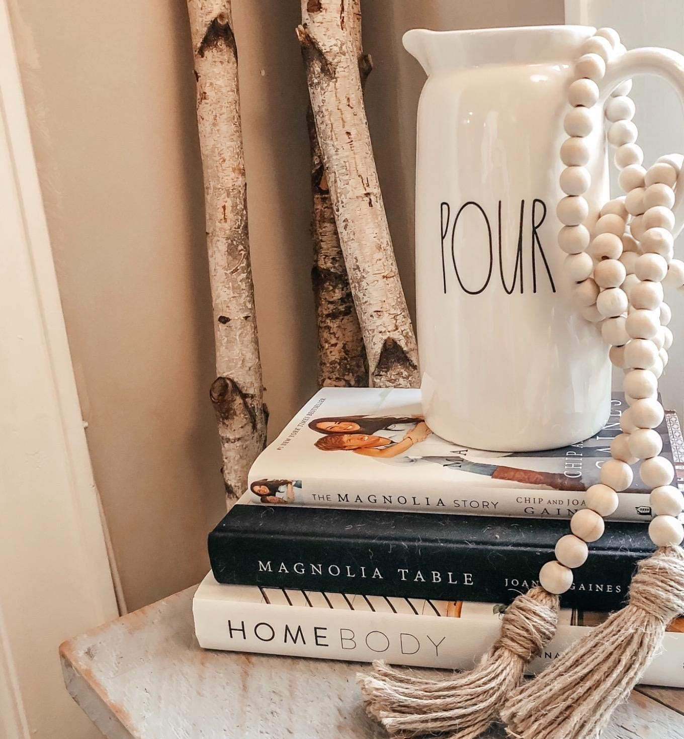 58 Inches Wood Bead Garland,Wooden Beads with Tassel,Farmhouse Beads Rustic Prayer Beads Boho Beads for Farmhouse Tiered Tray Coffee Table Mantel Decor (2 Pack)