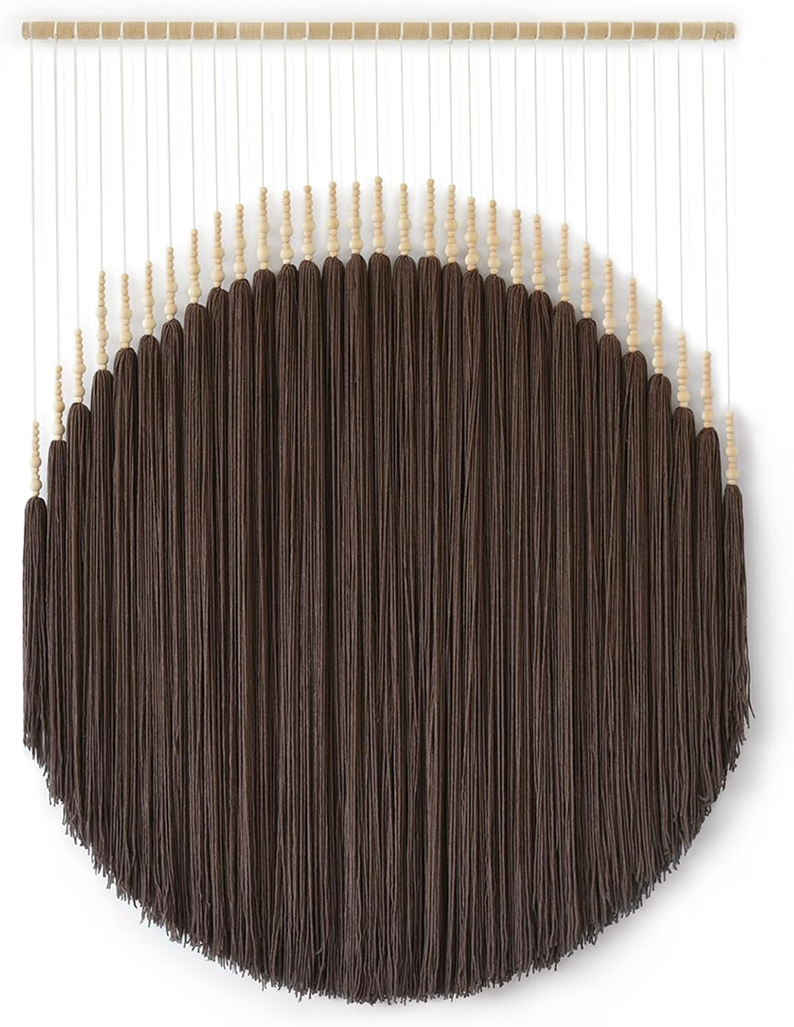 Macrame Wall Hanging Brown Yarn Beaded Backdrop Boho Wall Decor round Tassel Home Wall Aesthetic Living Rooms Bedrooms Offices Geometric Art Chic Home Decor 39" W X 55" L