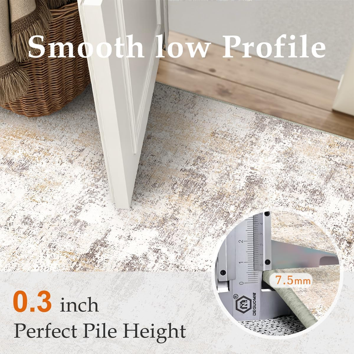 8X10 Washable Area Rug Beige Grey Abstract Living Room Bedroom Carpet Neutral Modern Non Slip Soft Low Pile Indoor Large Throw Rug for Dining Room Office