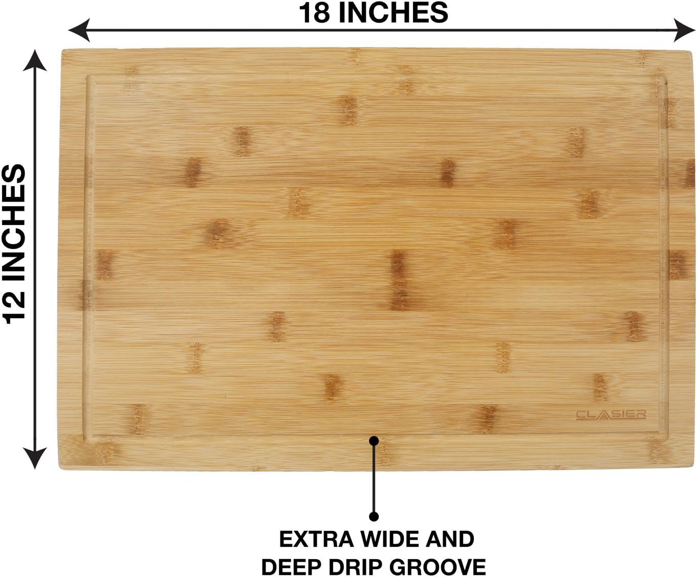 Bamboo Cutting Board Extra-Large 12" X 18" and Four Piece Utensils Set with Juice Tray Groove - Organic Perfect Solid Wood Eco and Knife -Friendly- Best Kitchen Chef Bread-Chopping Board: by