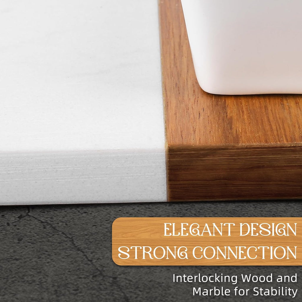 Charcuterie Board Set, Marble Cheese Boards, 15.74“ Wood - Marble Cheese Board Set for Couples 2025, Bridal Shower, Housewarming Gifts New Home, Gifts for Women