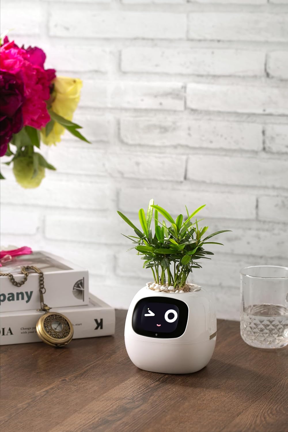 Plantagotchi AI Plant Pot with Expression - Smart Planter Robot Guidance on Plant Companion with Rich Gesture Interaction, Desk Setup Gift (White)