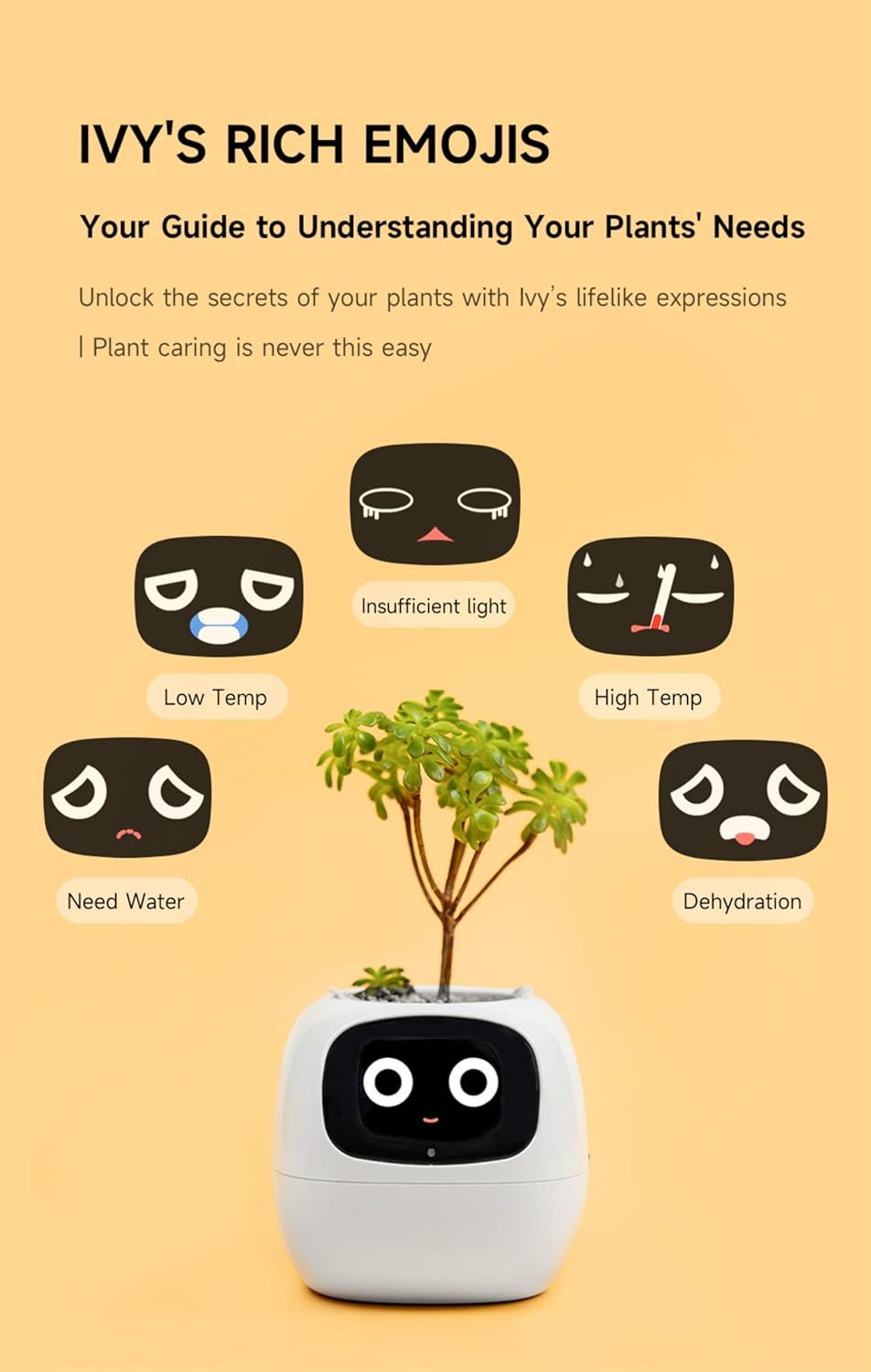 Plantagotchi AI Plant Pot with Expression - Smart Planter Robot Guidance on Plant Companion with Rich Gesture Interaction, Desk Setup Gift (White)