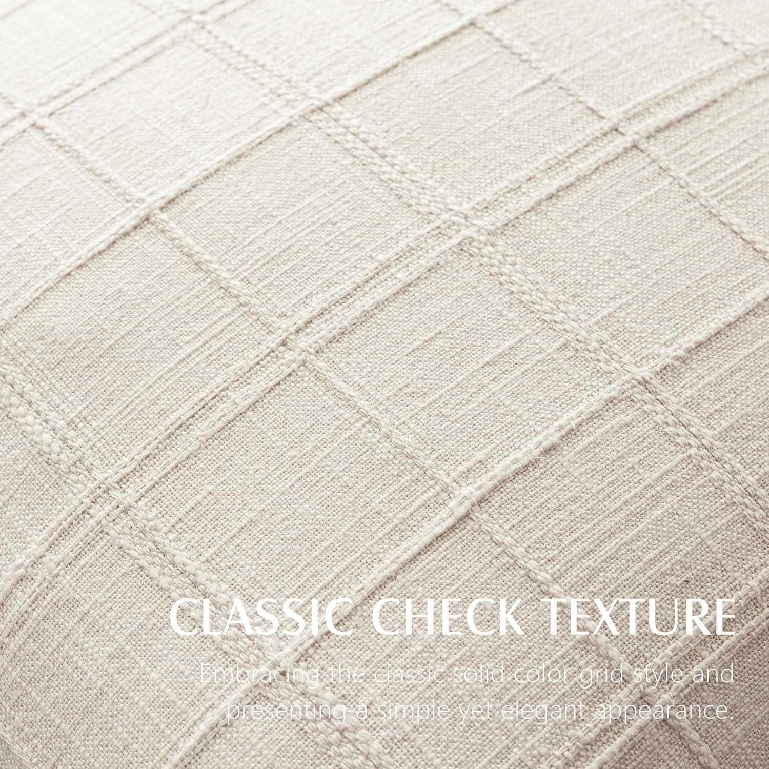 Set of 2 Decorative Linen Check Throw Pillow Covers Neutral Farmhouse Vintage Cushion Covers Modern Boho Home Decor for Sofa Chair Couch Bedroom Living Room,20×20 Inch,Natural Beige
