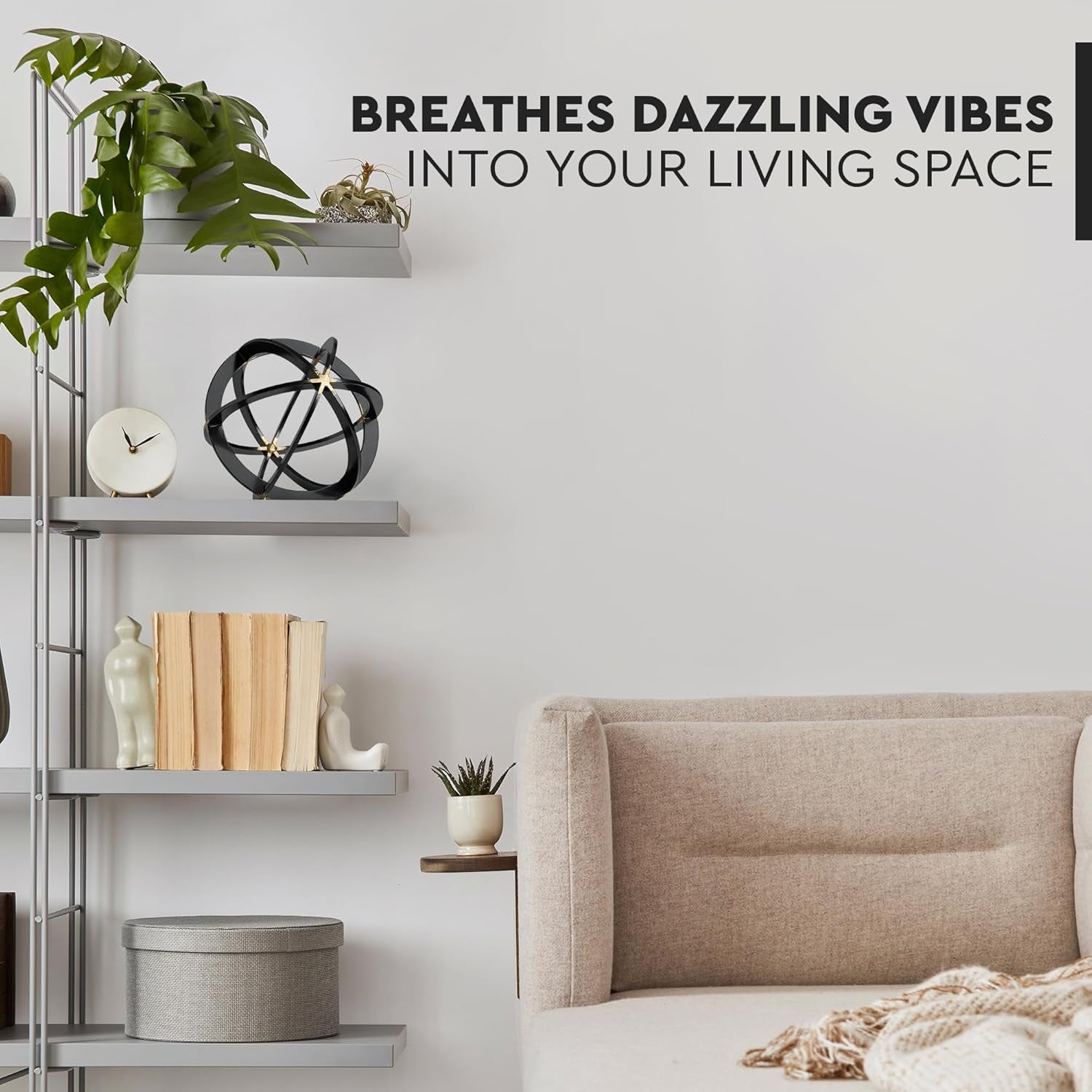 Decorative Sphere for Home Decor - Black & Gold, Hand Painted, Modern Decorative Balls for Living Room, Bedroom, Kitchen, Bathroom, Office - Table Decorative Orbs for Centerpiece