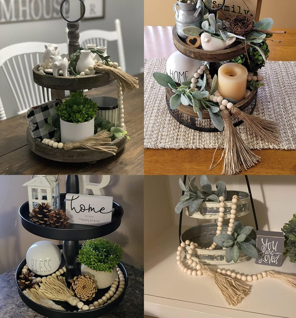 58 Inches Wood Bead Garland,Wooden Beads with Tassel,Farmhouse Beads Rustic Prayer Beads Boho Beads for Farmhouse Tiered Tray Coffee Table Mantel Decor (2 Pack)