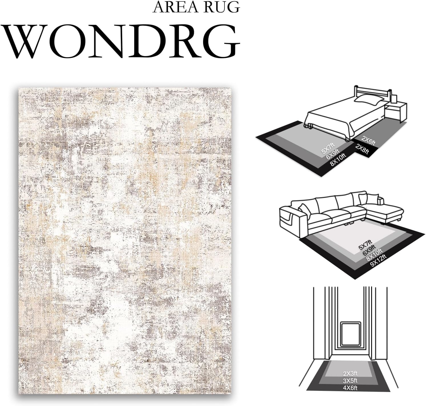 8X10 Washable Area Rug Beige Grey Abstract Living Room Bedroom Carpet Neutral Modern Non Slip Soft Low Pile Indoor Large Throw Rug for Dining Room Office