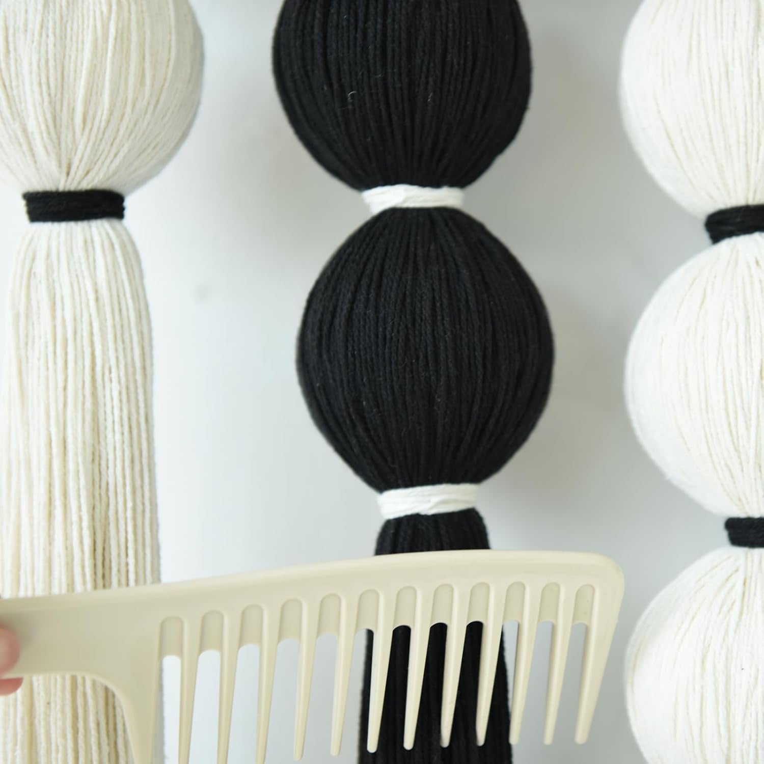 Large Macrame Wall Hanging Macrame Wall Decor Black and White Sphericity Cotton Textile Wall Hanging Boho Wall Decor Art Fiber Yarn Art Handmade 39" Wx39 L