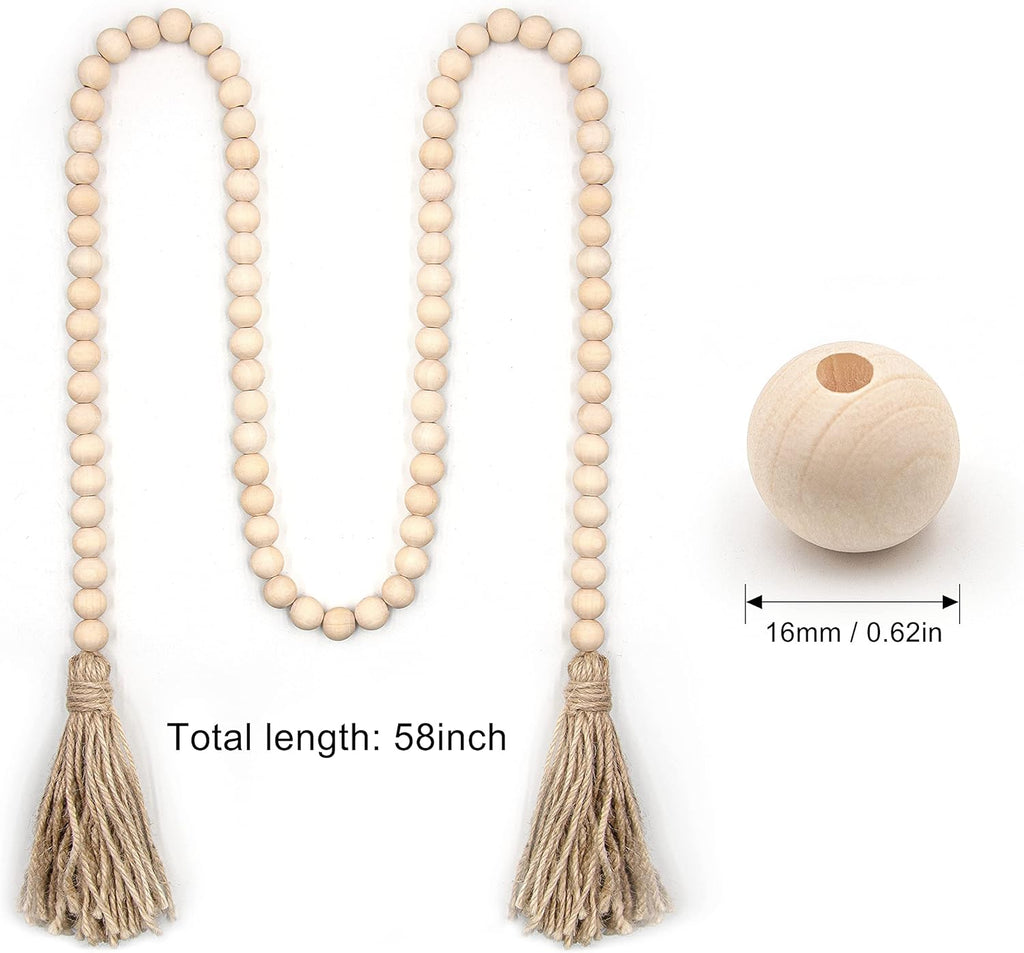 58 Inches Wood Bead Garland,Wooden Beads with Tassel,Farmhouse Beads Rustic Prayer Beads Boho Beads for Farmhouse Tiered Tray Coffee Table Mantel Decor (2 Pack)