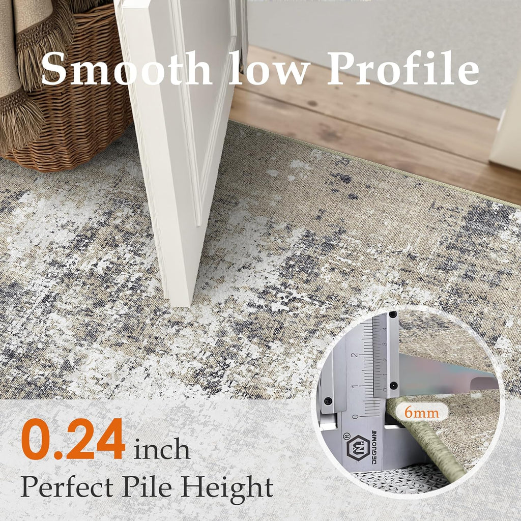 Washable Brown Area Rug 2X3 Modern Abstract Small Entryway Door Mat Neutral Soft Bathroom Carpet Low Pile Non Slip Indoor Throw Rug for Kitchen Bedroom Office Laundry Living Room