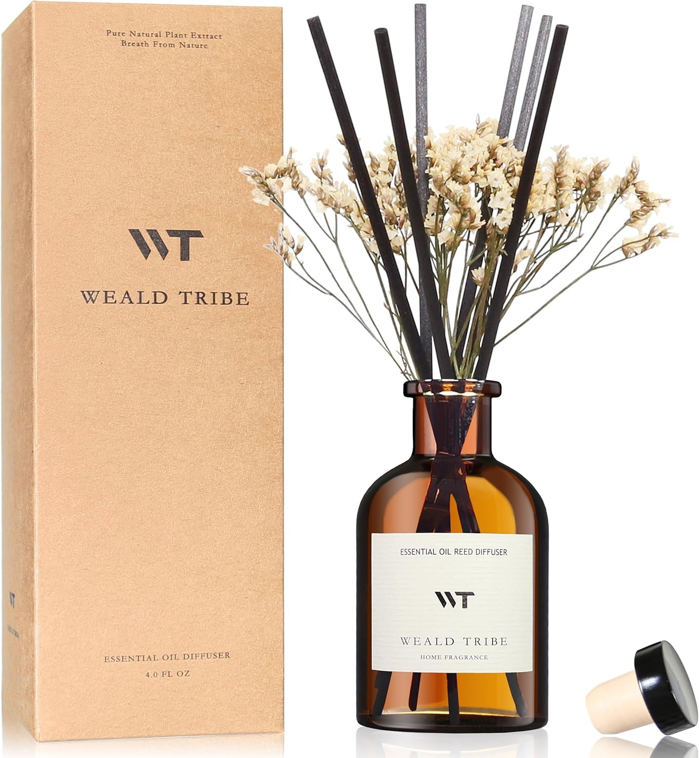 Reed Diffuser Set for Bathroom Air Fresheners, Oil Diffuser Sticks with Flower | Balsam Fir Scent 4.0 Fl Oz Home Fragrance with Sticks Defusers | House Bedroom Office Shelf Decor