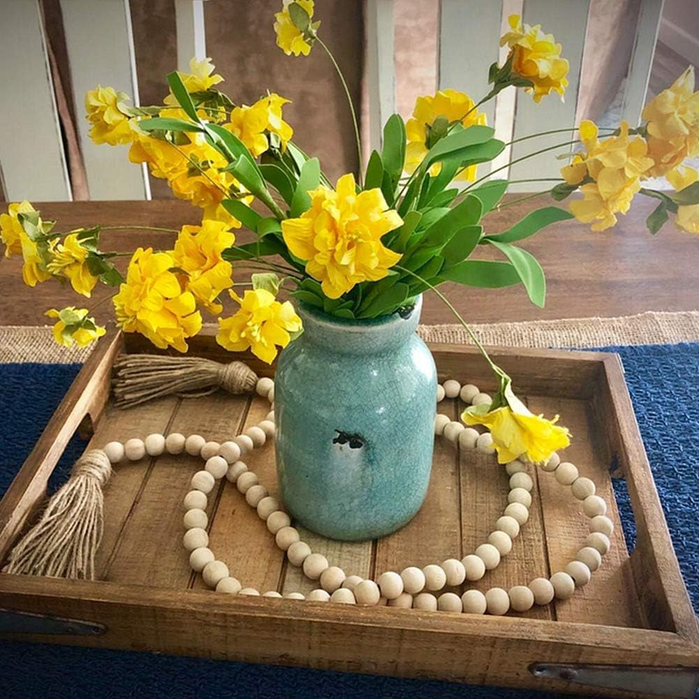 58 Inches Wood Bead Garland,Wooden Beads with Tassel,Farmhouse Beads Rustic Prayer Beads Boho Beads for Farmhouse Tiered Tray Coffee Table Mantel Decor (2 Pack)