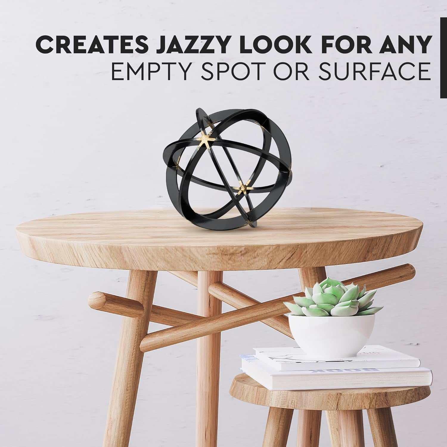 Decorative Sphere for Home Decor - Black & Gold, Hand Painted, Modern Decorative Balls for Living Room, Bedroom, Kitchen, Bathroom, Office - Table Decorative Orbs for Centerpiece