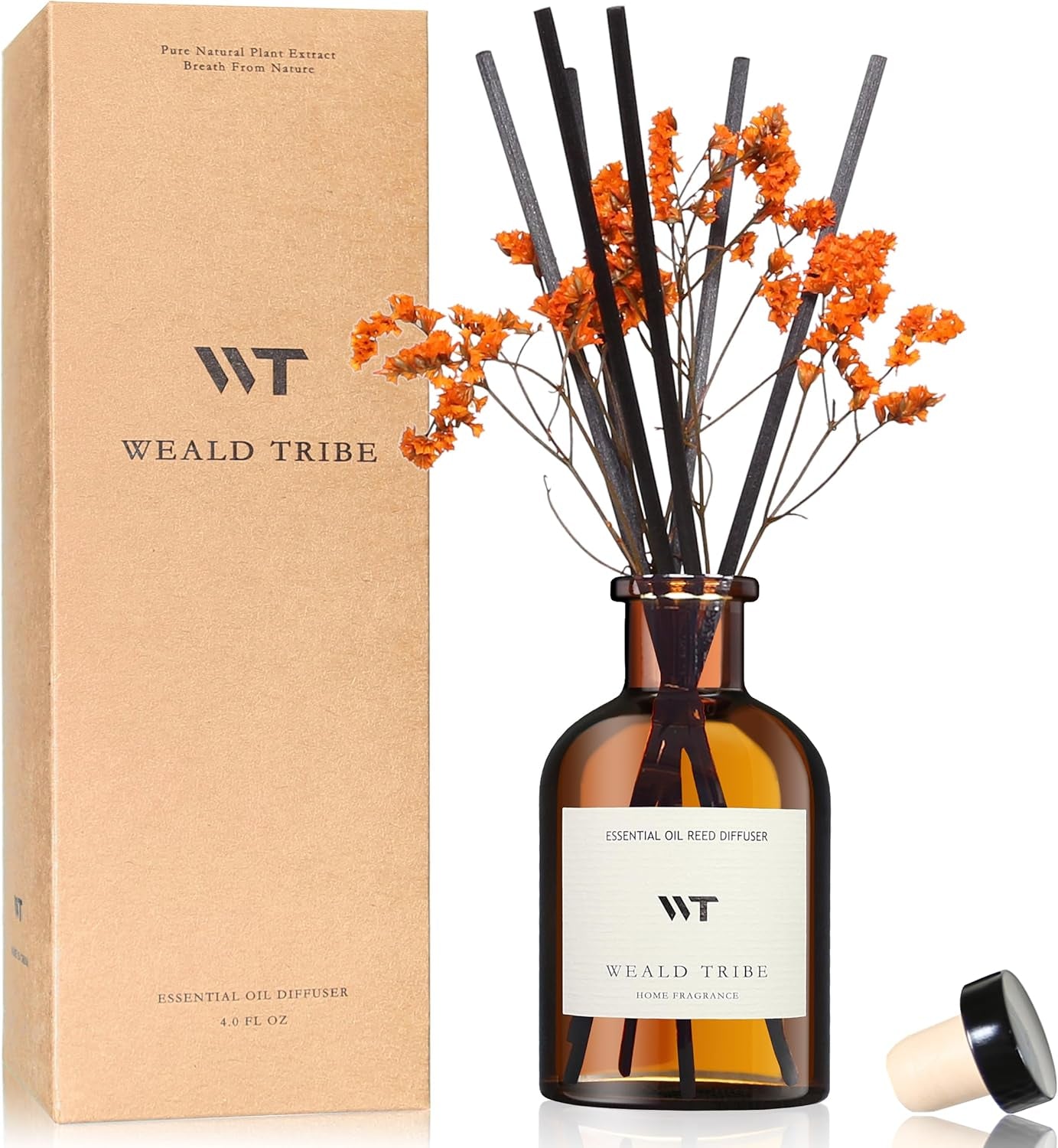 Reed Diffuser Set for Bathroom Air Fresheners, Oil Diffuser Sticks with Flower | Balsam Fir Scent 4.0 Fl Oz Home Fragrance with Sticks Defusers | House Bedroom Office Shelf Decor