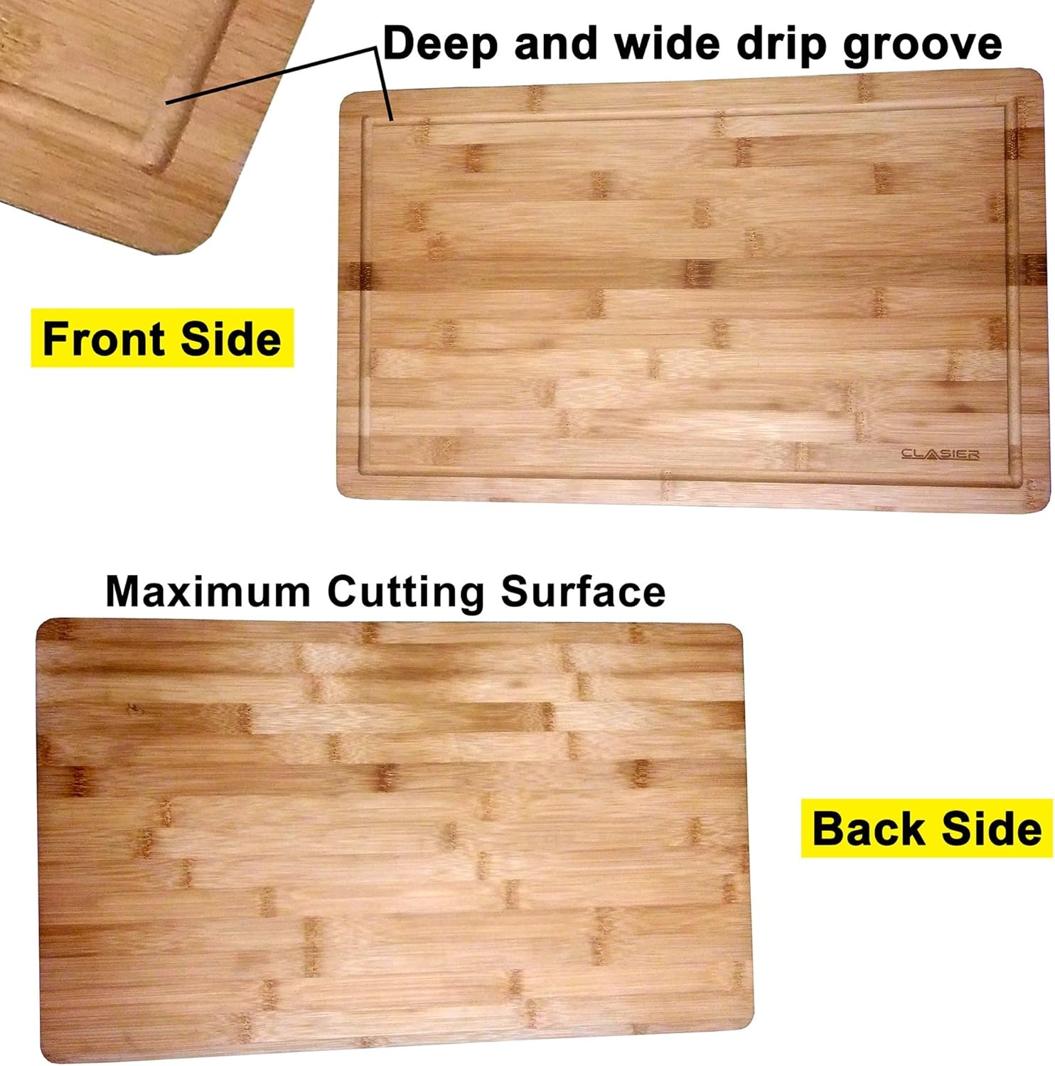 Bamboo Cutting Board Extra-Large 12" X 18" and Four Piece Utensils Set with Juice Tray Groove - Organic Perfect Solid Wood Eco and Knife -Friendly- Best Kitchen Chef Bread-Chopping Board: by