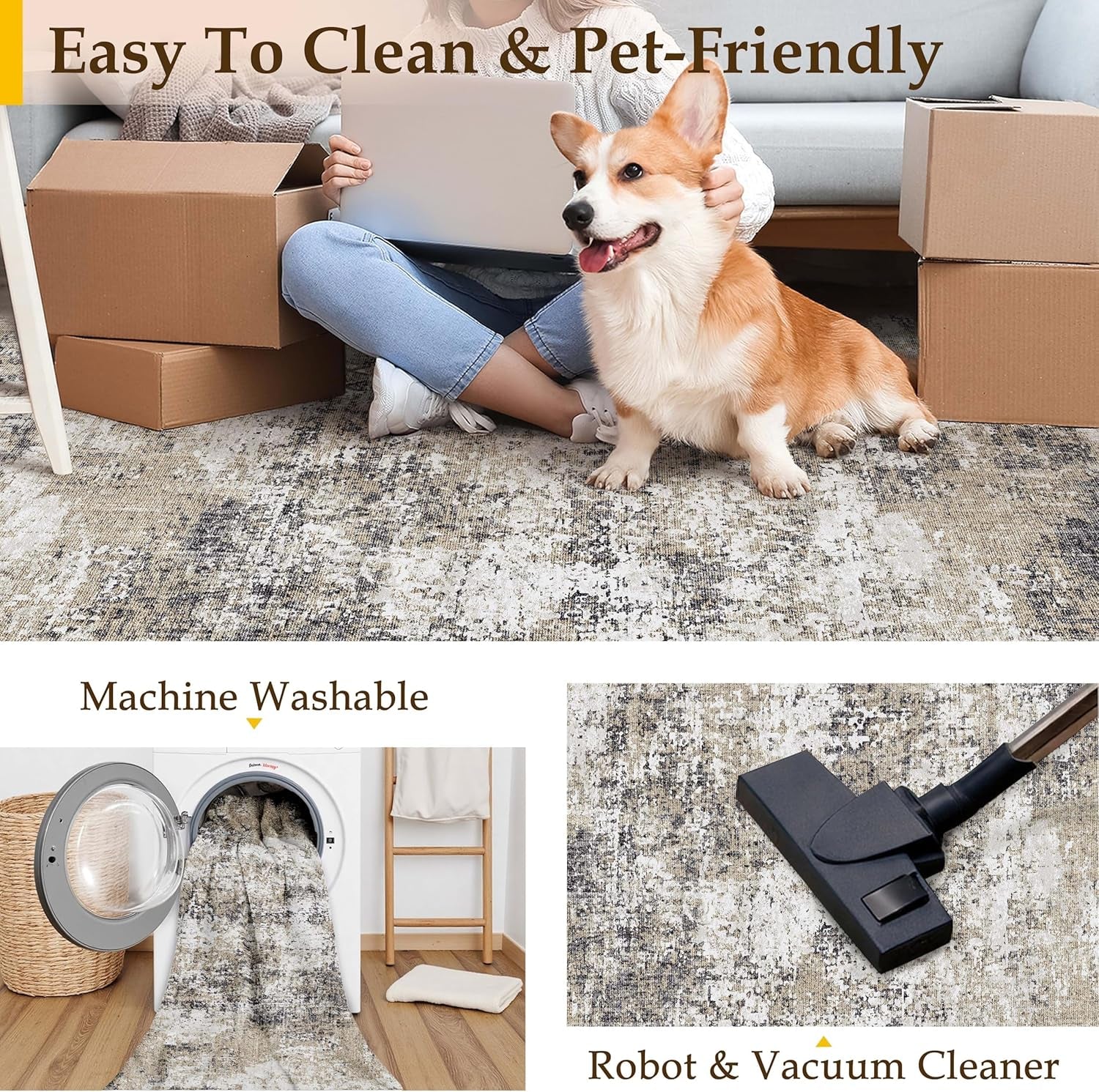 Washable Brown Area Rug 2X3 Modern Abstract Small Entryway Door Mat Neutral Soft Bathroom Carpet Low Pile Non Slip Indoor Throw Rug for Kitchen Bedroom Office Laundry Living Room