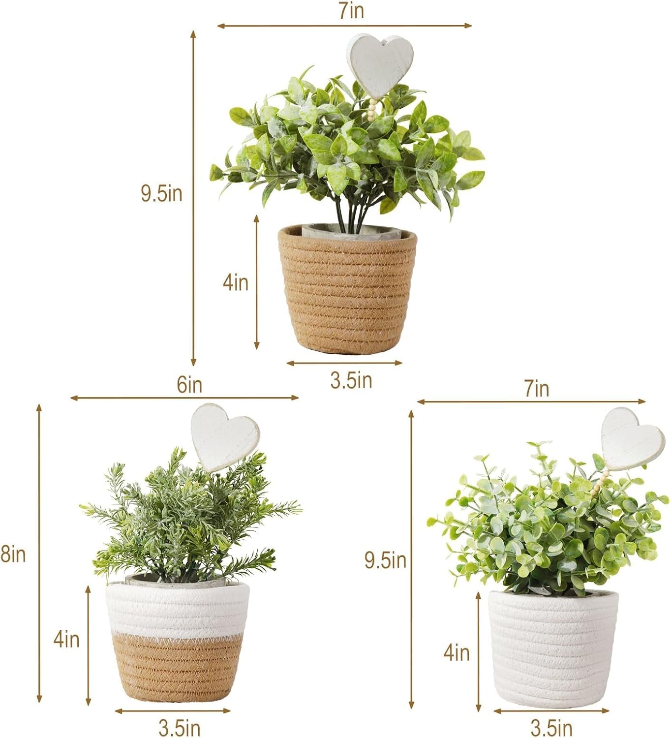 Small Fake Plants: 10 Inches Artificial Plants with Rustic Woven Cotton Planters, Indoor Farmhouse Decorations, Eucalyptus Plant for Home Bathroom Office Shelf Tabletop Desk Room Decor or Gift