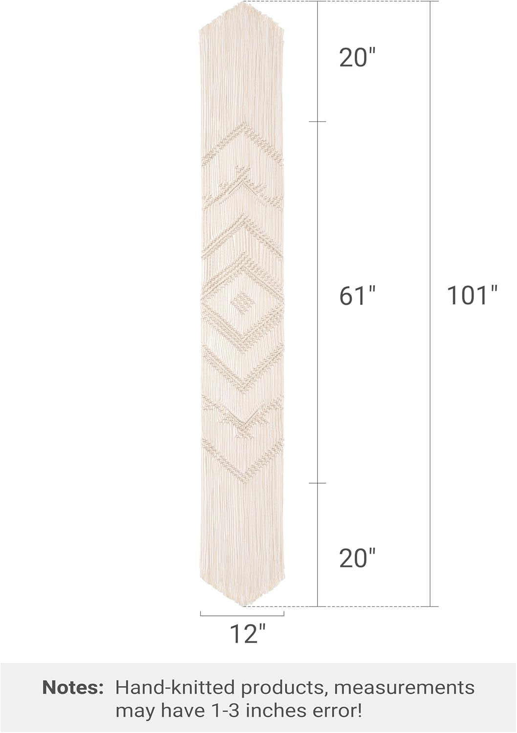 100 Inches Boho Macrame Table Runner Woven Thanksgiving Christmas Party Decor Handmade Linen Placemats with Tassels Home Decoration for Dining Room Kitchen, 12 X 100 Inches